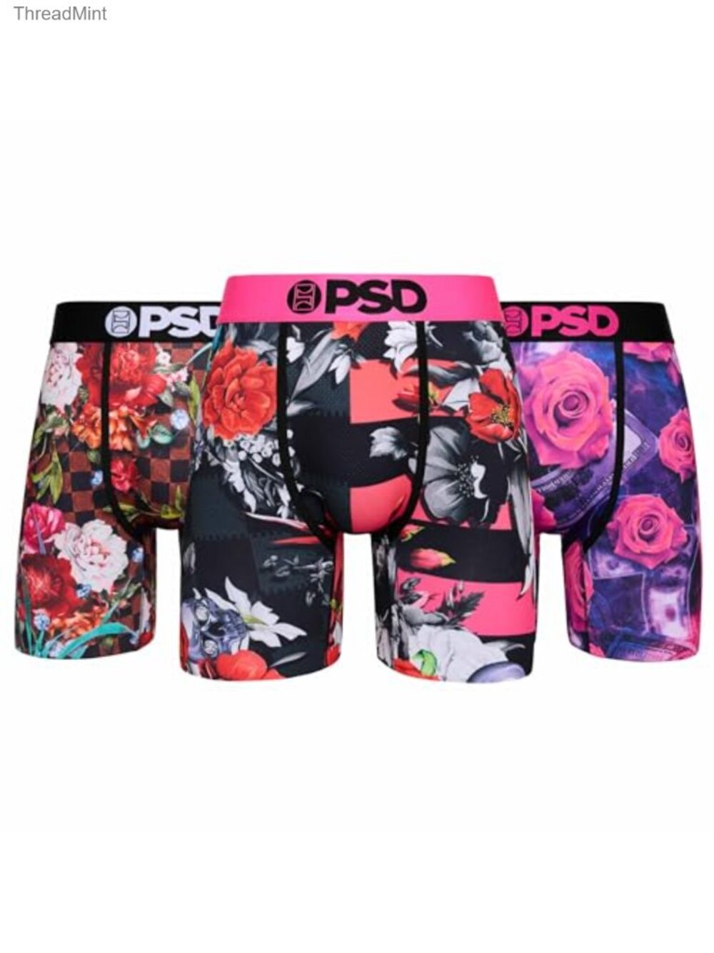 Mens Boxer Briefs Floral Print 7 Inseam Poly Blend 3 Pack
